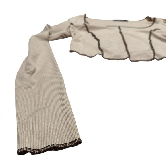 Cream Long Sleeve with Raised brown Corset Seams - Picture 8 of 9